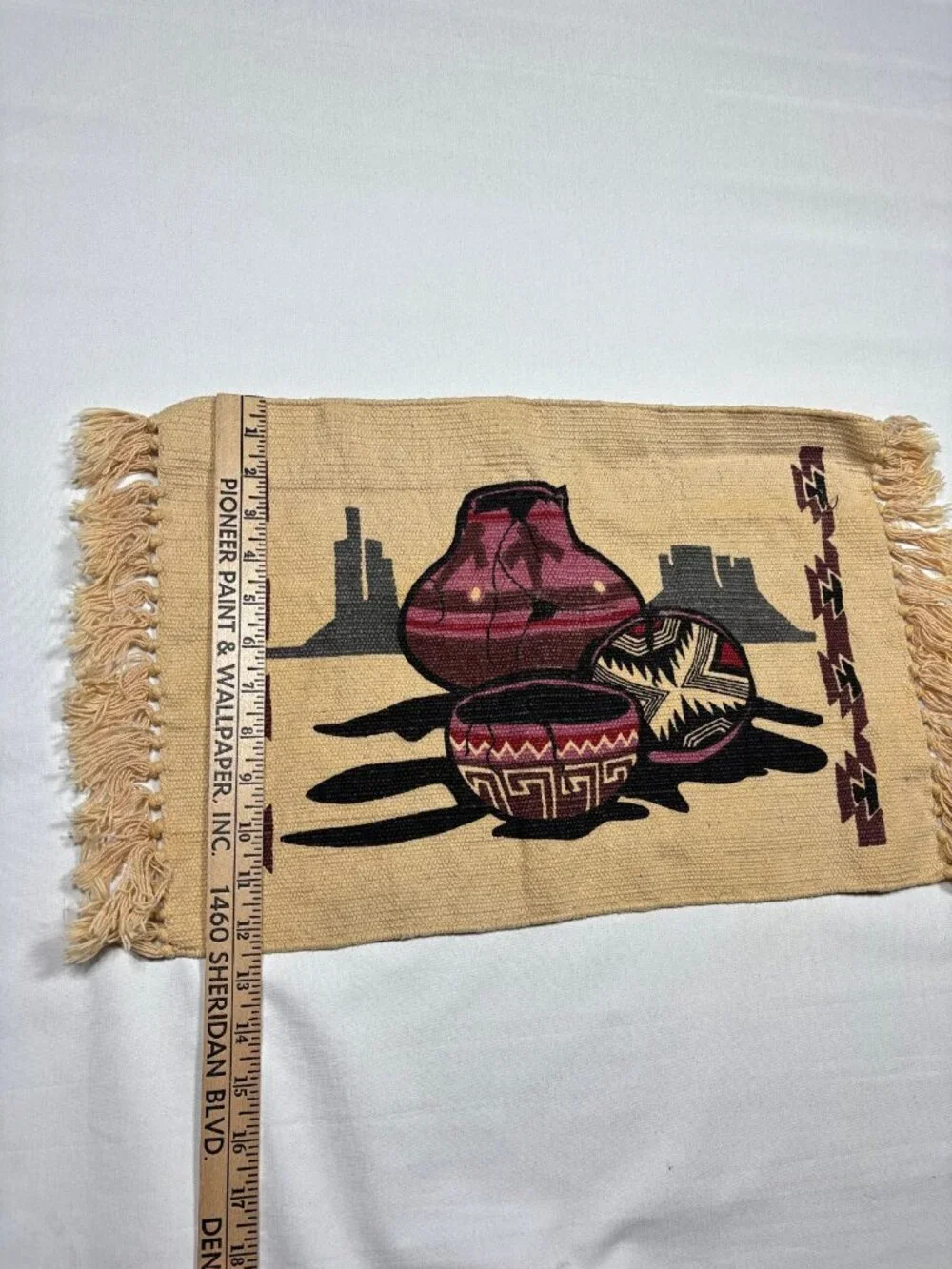 Vtg Southwestern Woven Cotton Fringed Placemat Rug El Paso Saddleblanket Style